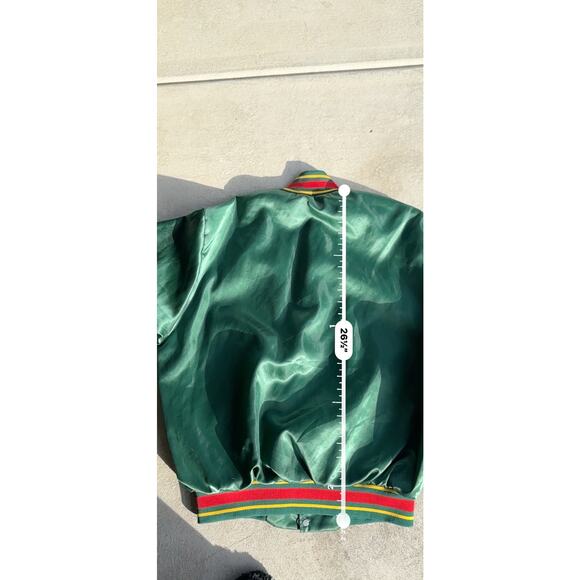 90S GREEN SATIN VARSITY BREW JACKET L - Picture 5 of 5